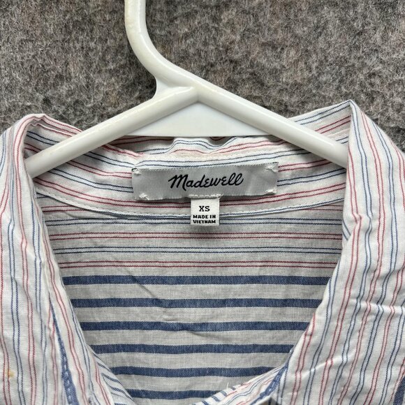 Madewell Shirt Womens XS White Blue Red Striped Short Sleeve Button Front Hemp - Picture 4 of 11